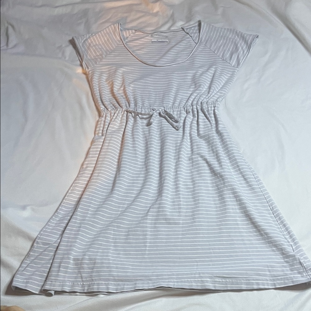 Columbia PFG Omni-Wick Light Gray and White Striped Casual Dress